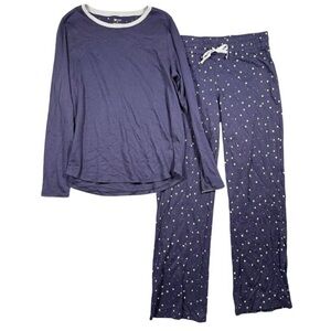 Jijamas Pajama Set Shooting Stars Navy Blue Pima Cotton Size Small